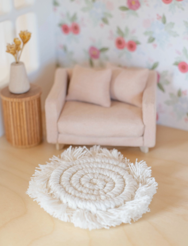 Round Dollhouse Rug Dollhouse Boho Fringe Round Rug, Ivory – Little Goose Toys