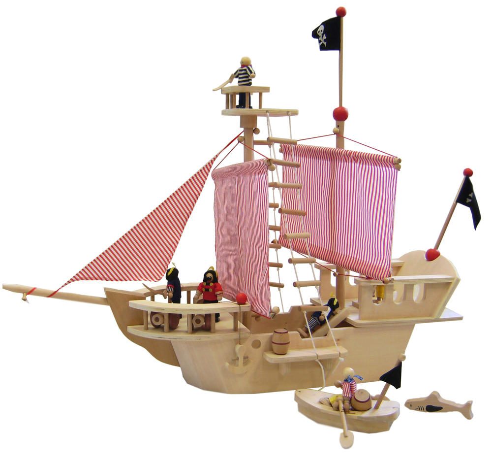 Children/'s Wooden Pirate Ship Toy